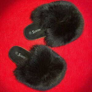 Real Fur Black Fox Slides